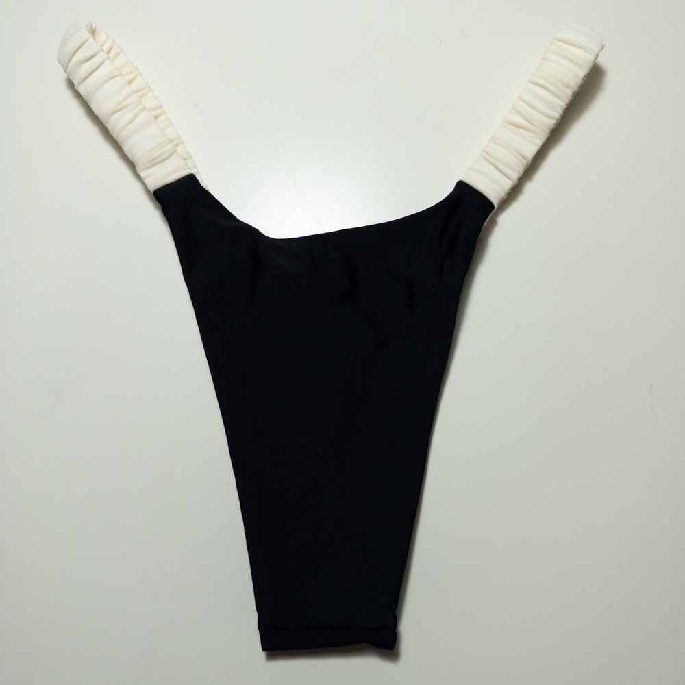 Strawberry Milk Mob Bikini Bottom Womens XS Black Ruched High Cut Cheeky NEW